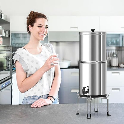 Gravity-Fed Water Filter System Stand, Detachable Stainless Steel Stand Compatible with Berkey Water Filter System Countertop, 9.25" Diameter by 5.9" Tall