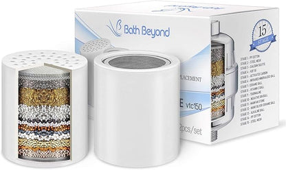 Bath Beyond 15-Stage Shower Filter Replacement Cartridge (Pack of 4) Shower Filter w/Vitamin C for Hard Water - Shower Water Filter Removes Chlorine Fluoride/Improves Condition of Your Skin, Hair