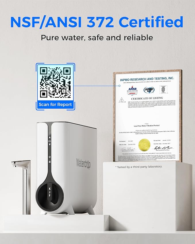 Waterdrop KJ600 Reverse Osmosis System, Instant Hot Water Dispenser, 600 GPD, Reduce PFAS, Tankless, 2:1 Pure to Drain, Under Sink, TDS Reduction, Smart Faucet, Hot and Cold Water Dispenser Faucet