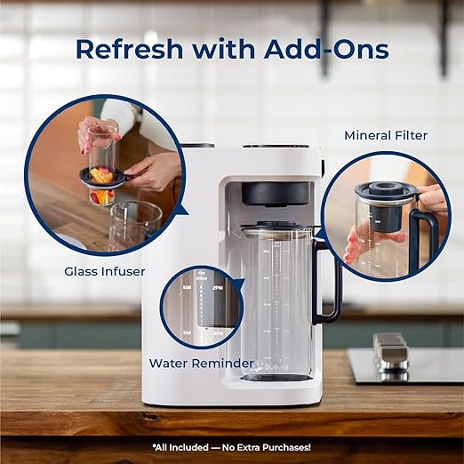 Bluevua RO100ROPOT-Lite Countertop Reverse Osmosis Water Filter System, 3:1 Pure to Drain Ratio, Portable RO Filtration with Remineralization, No Installation, WQA Certified, 7-Stage UV White