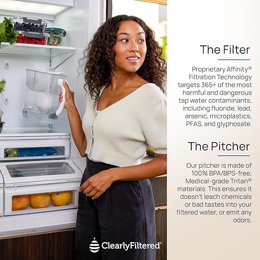 Clearly Filtered Water Pitcher with Filter + 3 Additional Replacement Filters