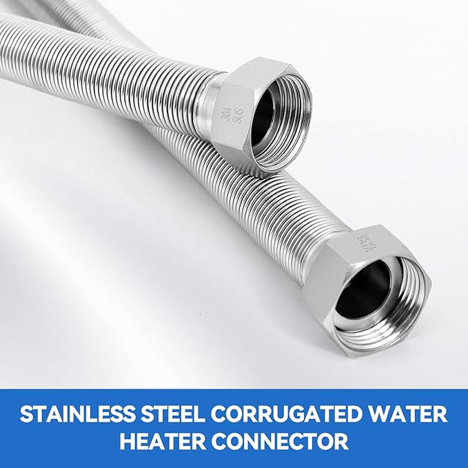 36 Inch Flexible Stainless Steel Corrugated Water Heater Connector Hose,1" FIP x 1" FIP,304 Stainless Steel Leak-Proof Flexible Line for Tankless Water Heater,Water Softener,RV,Boiler(1PCS)