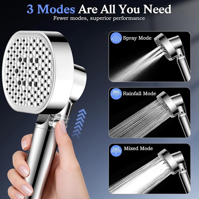 Vatex Filtered Shower Head with Handheld, High Pressure 4 Spray Shower Heads with Filters, Anti-clog Silicone Nozzles for Hard Water Showerhead, Built-in Power Wash to Clean Tub/Tile/Pets