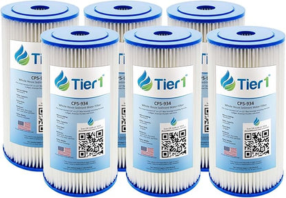 Tier1 5 Micron 10 x 4.5 Water Filter | Pleated Polyester Whole House Sediment Filter Cartridge | Replacement for Pentek CP5-BB, Culligan CP5-BBS-D, CP5-934, W5CPHD | 4.5 x 10 Water Filter (6-Pack)