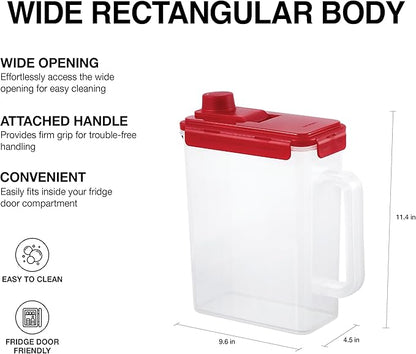 LocknLock Aqua Fridge Door Water Jug with Handle BPA Free Plastic Pitcher with Screw Top Lid Perfect for Making Teas and Juices, 1 Gallon, Red (Pack of 2)