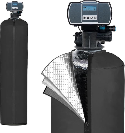 SUNICO Outdoor Water Softener Insulation Cover, 12''D x 52''H, Black | Heavy duty 3-layer insulated cover for outdoor water softener, waterproof zipper, UV & freeze protection, windproof