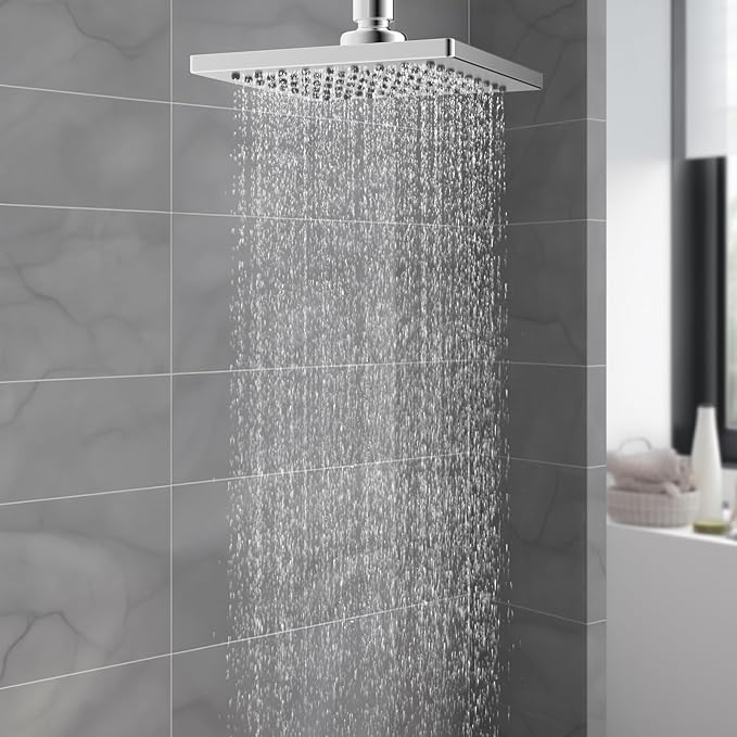 Hibbent cUPC Certified Thickness Metal Rain Shower Head, 6 Inch High Pressure Shower Head, Square Bathroom Waterfall Shower Heads, High Flow Fixed Showerheads with Adjustable Brass Ball Joint, Chrome