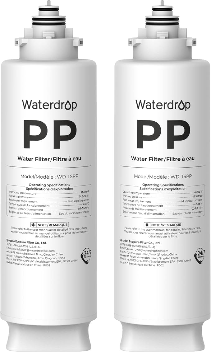 Waterdrop TSPP Under Sink Sediment Water Filter, Replacement for Waterdrop TSU & TSU-WB 3-Stage Ultra-Filtration Under Sink Water Filter System, 2 Pack
