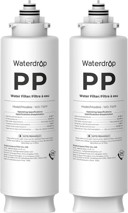 Waterdrop TSPP Under Sink Sediment Water Filter, Replacement for Waterdrop TSU & TSU-WB 3-Stage Ultra-Filtration Under Sink Water Filter System, 2 Pack