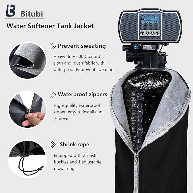 Bitubi Heavy Duty Water Softener Tank Jacket,Outdoor Insulated Water Softener Tank Cover to Prevent Sweating (10x54, Black)