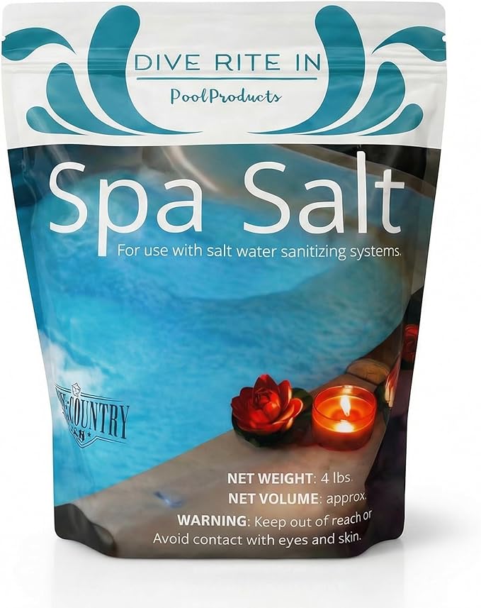 Hot Tub Salt and Spa Salt 4lb, Pure Sodium for Saltwater Spas, Swim Jacuzzi, Inflatable Hotspring, Caldera, Chloromatic, Pool Systems and Freshwater Generators