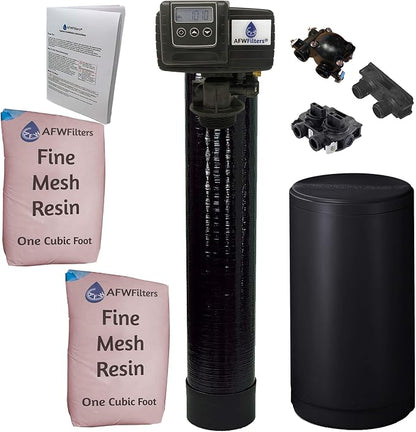 AFWFilters 2 cubic Foot (64k) Whole Home Iron Pro Water Softener with Fine Mesh Resin, 3/4" Plastic MNPT Connection, and Black Tanks