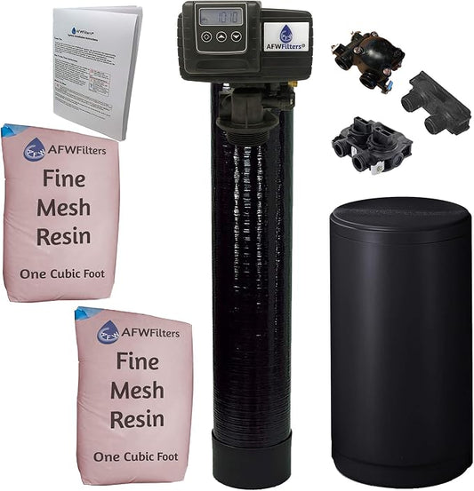 AFWFilters 2 cubic Foot (64k) Whole Home Iron Pro Water Softener with Fine Mesh Resin, 3/4" Plastic MNPT Connection, and Black Tanks