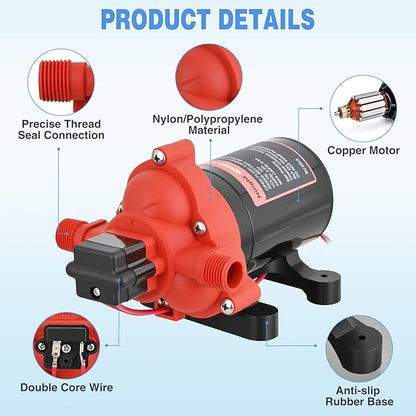 Nilight RV Water Pump, 12v Water Pump 3.5 GPM 45 PSI with Pressure Switch and Strainer Heavy Duty Diaphragm Pump 12 Volt DC Upgrade Self-Priming Low Noice for RV Marine Yacht Caravan Camper Trailer