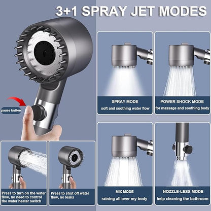 Filtered Shower Head with Handheld,ion High Pressure 4 Spray Mode Showerhead with Filters,Water Softener Filters Beads for Hard Water - Remove Chlorine - Reduces Dry Itchy Skin