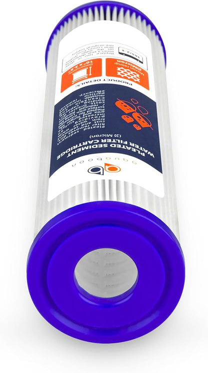 Aquaboon 20 Micron Pleated Sediment Filter Cartridge 10" x 2.5" Whole House Water Filter Replacement Compatible with WFPFC3002, WHKF-WHPL, 6-Pack