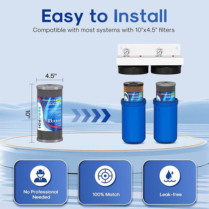 ICEPURE 2-Stage 10" x 4.5" Whole House Carbon Water Filter Set, KDF Heavy Metal Removal Cartridge and Lead Removal Cartridge Replacement for WFHDC8001, CB-BB-10, FXHTC, Pack of 1
