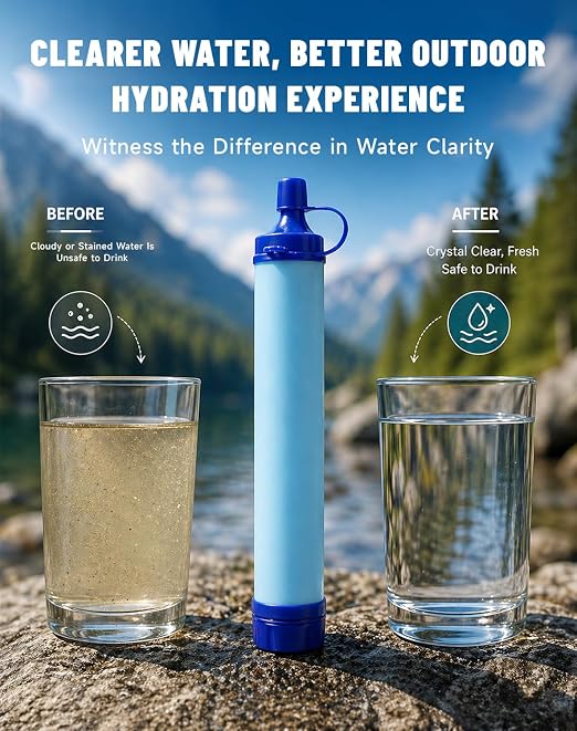 Water Filter, Lightweight Portable Water Filter Straw (3) | Emergency Survival Filtration System, Personal Water Purifier, Includes 480ml Reservoir & Tube, for Hiking, Camping, Travel