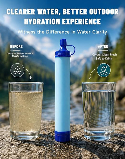 Water Filter, Lightweight Portable Water Filter Straw (2) | Emergency Survival Filtration System, Personal Water Purifier, Includes 480ml Reservoir & Tube, for Hiking, Camping, Travel