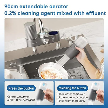 Water Filter for Sink Faucet,4-in-1 Faucet Water Filter with Filtration/Raw/Booster/Cleaning Mode, NSF42 Remove Chlorine & Odors,35”Hose and 360° Cleaning,Fits 95% of Kitchen Faucets,1*Filter, LJ209