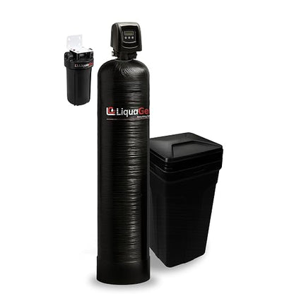 LiquaGen Whole House Salt-Based Water Softener System – Smart Digital Metered Valve with Pre-Loaded 10% Resin, Gravel Bed, Metal Bypass Valve + Sediment Pre-Filter (1-3 Bathrooms)
