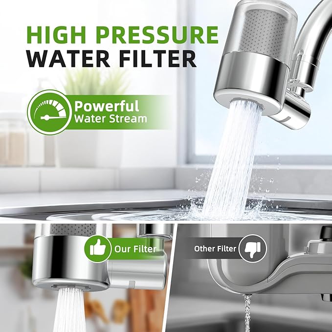 720° Rotating Faucet Water Filter - w/4 Filters, 22 Adapters, 2 Modes Faucet Extender Aerator, Remove Chlorine & Sediment for Most Bathroom/Pull Out Kitchen/RV Faucets, Water Saving Tap Filter