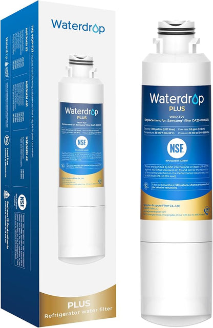 Waterdrop Plus WDP-F27 NSF 401 Certified Refrigerator Water Filter | Reduce PFOA/PFOS, Replacement for Samsung® DA29-00020B Water Filter HAF-CIN, HDX FMS-2, DA97-08006A-1, 46-9101, RF28HMEDBSR