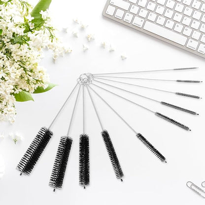 12pcs Glass Tube Pipe Cleaners Brush Kit, 14.5 inch Long Nylon Straw Brush for Glass Funnel and Bottle, 8.2 inch Different Diameters Brush, 35 inch Flexible Double Ended Hose Brush