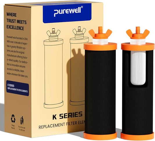Purewell PF-3-FL Black 4-Stage Composite Carbon and Fluoride Reduction Filters, Compatible with Berlkey® Big+, ProOne® Big+ Gravity Water Filter Systems and Purewell Systems (2 Pack, K Series)