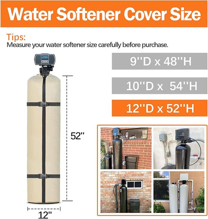 Water Softener Cover Outdoor Insulated, 3 Layers Insulation Water Softener Tank Jacket, Water Softener Covers for Outside Units, 12''D x 52''H(Cover Only)- Beige