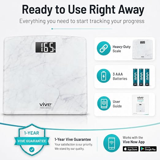 Vive Smart Body Weight Scale (550lbs Capacity) - Heavy Duty Bariatric Digital Scale for BMI - Plus Size, Large Display - Bathroom Device for Health Extra Wide Base & Smartphone Connectivity