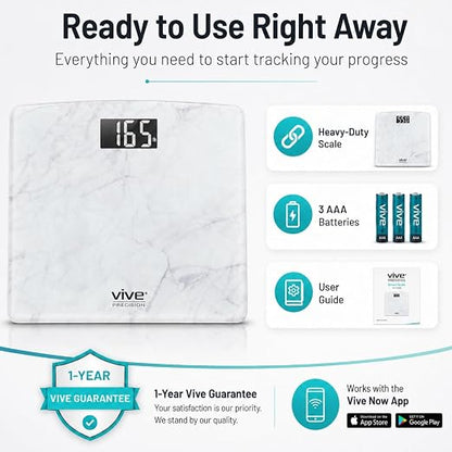 Vive Smart Body Weight Scale (550lbs Capacity) - Heavy Duty Bariatric Digital Scale for BMI - Plus Size, Large Display - Bathroom Device for Health Extra Wide Base & Smartphone Connectivity
