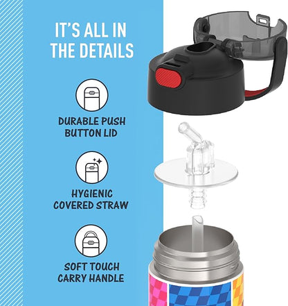THERMOS FUNTAINER Water Bottle with Straw - 12 Ounce - Kids Stainless Steel Vacuum Insulated Water Bottle with Lid, Super Mario Brothers