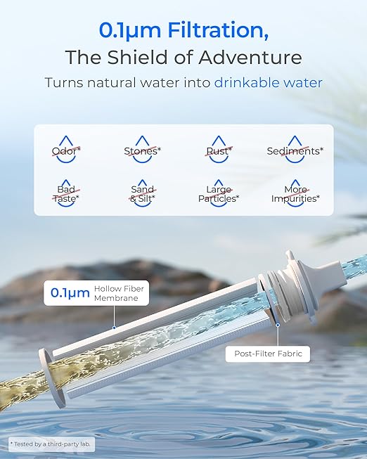Waterdrop Gravity Water Filter Straw, Camping Water Filter, 0.1 Micron | Survival Water Purifier for Hiking, Backpacking & Emergency Preparedness, Multi-Stage Filter with 1.5 Gallon Bag, 2 Pack