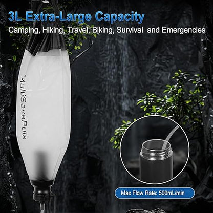 Gravity Water Filter Straw 3L, Camping Water Filtration System with Purifier, Water Purifier Survival for Travel,Camping,Hiking and Emergency Survival Kit (Gravity Water Filter /1)