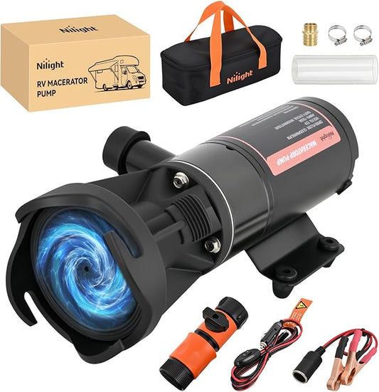 Nilight Macerator Pump for RV 12V 12GPM Portable Quick Release Self-Priming RV Macerator Pump for Sewage Waste sewer Pump Kit with Hose Fittings Discharge Port Carry Bag for Camper Boat Kitchen Marine