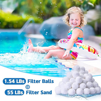 QwayHome 1.54 lbs Pool Filter Balls, Reusable Filter Fiber Balls for Above Ground Pool Sand Pump, Eco-Friendly, Efficient, Clean Water, Equals 55 lbs Filter Sand, White
