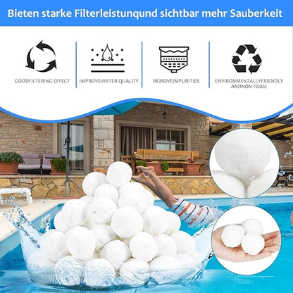 Pool Filter Balls, 3.1 lbs for Sand Filter, Eco-Friendly Fiber Media Equals 100 lbs Pool Filter Sand, Reusable Filter Media Balls, Higher Efficiency Water Filtration for Swimming Pool