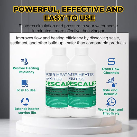 2 Pack Tankless Water Heater Descaler - Quart (64 oz) Premium Tankless Water Heater Systems, Highly Effective Descaler Restores Heating Efficiency, Easy Use