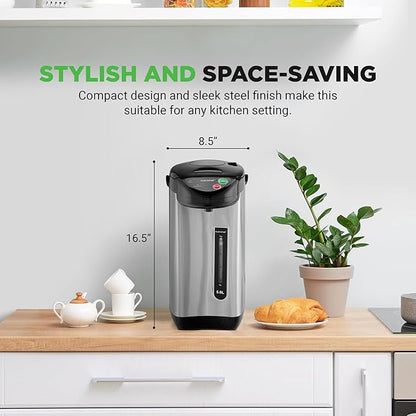 NutriChef 5.2 Qt Electric Water Kettle, Portable, Quick Heating, 5 Liter Digital Kettle with 5 Temperature Settings, Safety Lock, Stainless Steel, 3 Dispensing Options, 8.46" x 11.2" x 16.5"