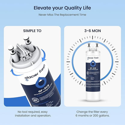 GLACIER FRESH WF3CB Refrigerator Water Filter Replacement for PureSource 3, 706465, WF425, PS3412266, AP4567491, 242017800 Refrigerator Water Filter, Pack of 2