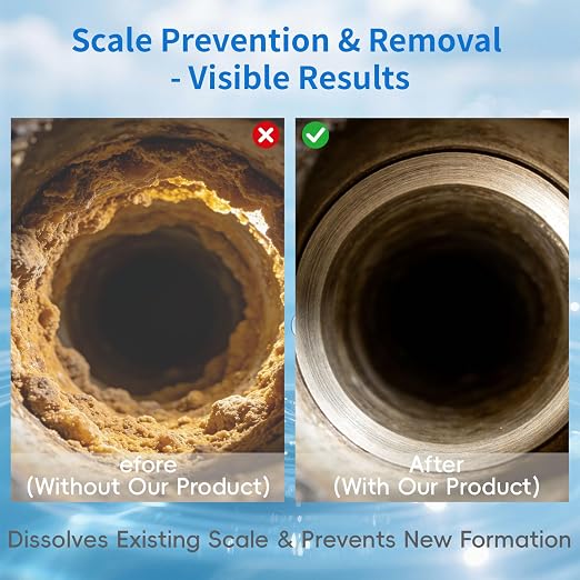 Salt-Free Whole House Water Descaler System, ¾-Inch & 1.2-Inch NPT Interfaces, 87% Descaling Rate, Prevents Limescale in Water Heaters/Pipes/Dishwashers, 10-Year Durability & Maintenance-Free