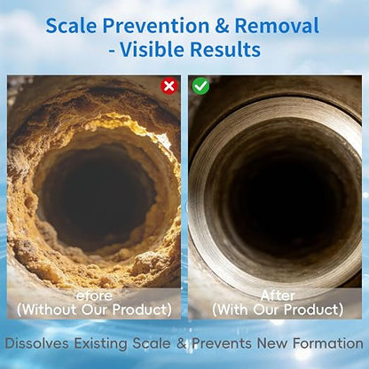 Salt-Free Whole House Water Descaler System, ¾-Inch & 1.2-Inch NPT Interfaces, 87% Descaling Rate, Prevents Limescale in Water Heaters/Pipes/Dishwashers, 10-Year Durability & Maintenance-Free
