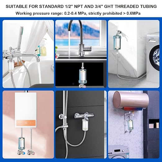 2 Micron ACF Washing Machine Water Filter, Visible Washer Water Filter System, 99.5% Removal of Chlorine Fluoride, Heavy Metals, Scale, Clothes Yellowing, Reduces Dry Skin, Carbon Shower Filter