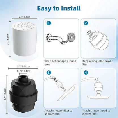 iFealClear Shower Head Filter, High Output Shower Filter for Hard Water for Remove Chlorine and Fluoride, Reduce Dry Itchy Skin and Eczema, 20-Stage Consistent Flow Shower Water Filter, Matte Black
