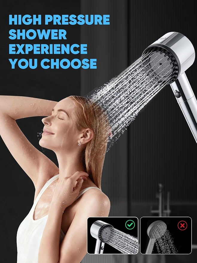 Cobbe Ion Drops Filtered Shower Head with Handheld, High Pressure 4+1 Spray Mode Showerhead with Filters, Built-in Power Wash for Hard Water - Remove Chlorine - Reduces Dry Itchy Skin, Chrome