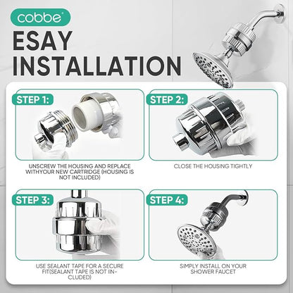 Cobbe 20 Stage Shower Head Filter with KDF-55 for Hard Water, High Output Water Filter with 2 Replaceable Cartridges - Removing Chlorine and Harmful Substance, Chrome