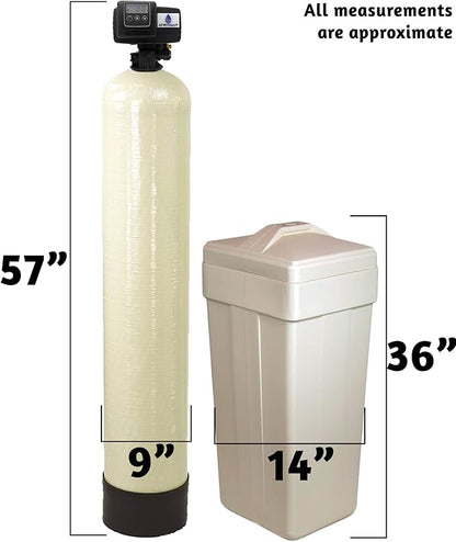 AFWFilters 1 Cubic Foot (32k) Whole Home Water Softener with Durable 10% Crosslink Resin, 3/4" Plastic MNPT Connection, and Almond Tanks