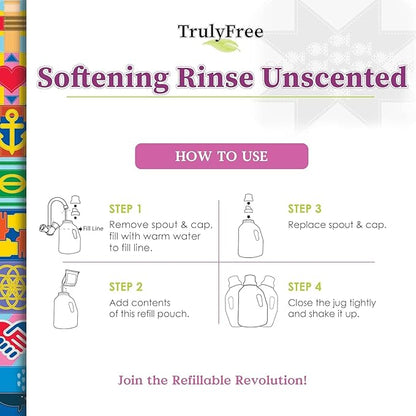 Truly Free Natural Fabric Softener | Non-Toxic for Babies & Kids Sensitive Skin | Plant-Based Laundry Softening Conditioner | Safe, Gentle & Chemical-Free | Unscented | 4 Pack Refill
