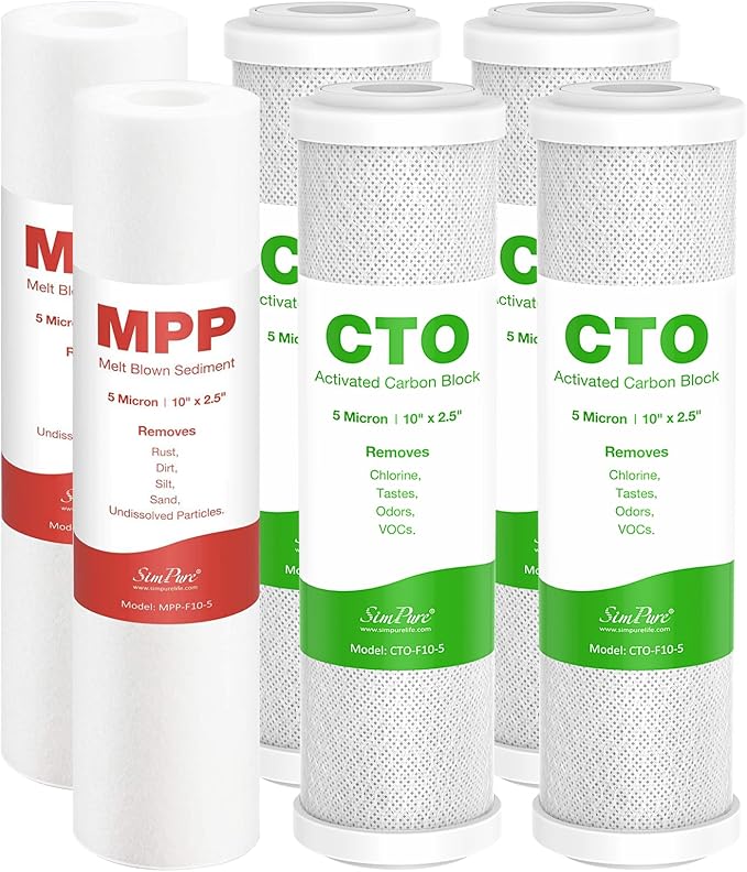 SimPure 1-3 Stage Reverse Osmosis Water Filter Replacement Set, Compatible with APEC Essence & Ultimate Series, 2 Sets Pre-Filter for ROES-50, ROES-PH75, RO-90, RO-PERM & Most 10" Water Filter Systems